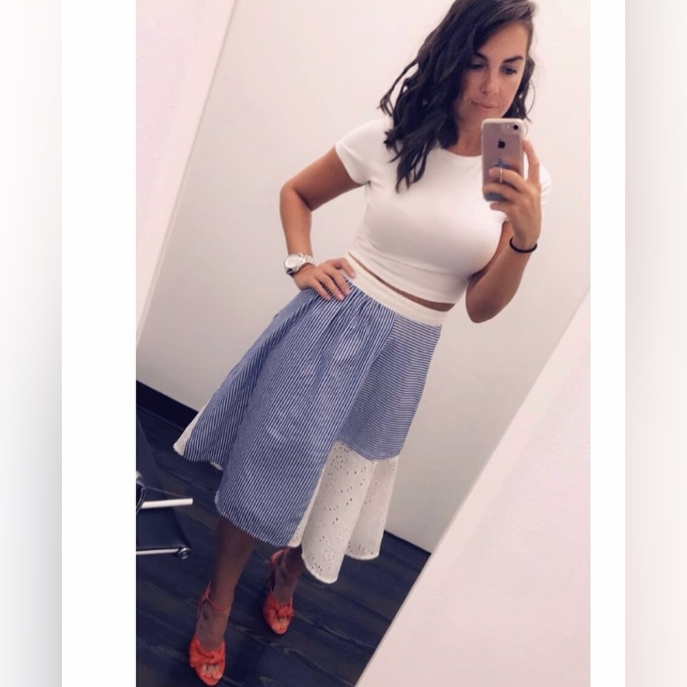 Zara blue white stripe eyelet skirt